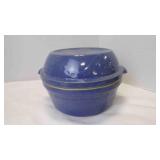 Vintage Blue Glazed Stoneware Casserole Dish w/