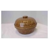 Vintage Brown Glazed Stoneware Casserole Dish w/
