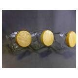 3 Clear Glass Set of Square Shaped Jars w/Round