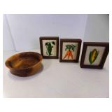 3 Wood Framed Embroidered Veggie Pieces