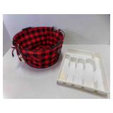 Fabric-Lined Wire Basket, Plastic Utensil Drawer