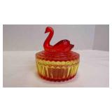Vintage Jeannette Etched 3D Swan Glass Trinket Box
