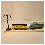 2 Marx train cars & streetlamp; Coal car & caboose