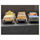 3 Pressed metal pickup truck models,14" length