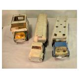 3 toy trucks; Tonka Camper (11" long)
