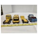 4 Tonka models; Semi (5") w/2 trailers, 1 w/cars