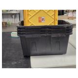 4 black storage bins/tubs w lids