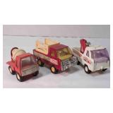 3 Vintage Buddy L toy trucks: tow, farm, cement