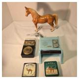 2 Radios; 2 metal cans; cap pistol; Model Horse