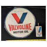 Valvoline memorabilia; 12" sign & Utility Oil can