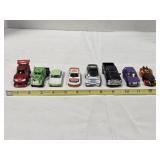 8 miniature cars; Missing axle on one