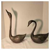 2 brass swans, 16" & 11" tall