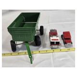 3 Ertl model toys; John Deere wagon, 8" long