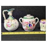 Porcelain pitcher, 5" tall; Creamer, 3" tall