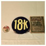 3 Food theme memorabilia; Enameled 18-K sign, 12"