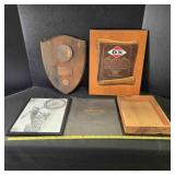 4 Auto memorabilia items; Framed motorcycle sketch