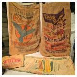 4 produce bags; vintage; Bluejay Potatoes burlap