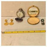 Jewelry; Gold-tone powder case; Single earring