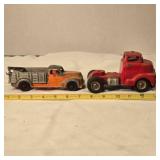 2 metal trucks; truck w/crane, tractor