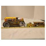 Wind-up Caterpillar model & metal car hauler