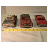 3 vintage cars; Pressed metal Ford Falcon, 9"