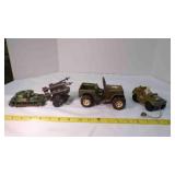 4 Military theme vehicles; Jeep, 6" long