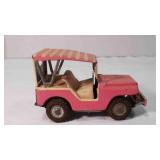 Vintage tin litho friction pink Jeep by Surry toys