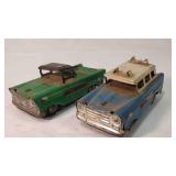 2 tin friction toy truck & 24  HR service car