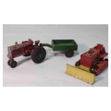 Vintage slick tractor w/wagon, matchbox bulldozer