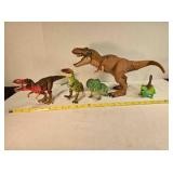 5 dinosaur models; T-Rex, 11" tall, roars