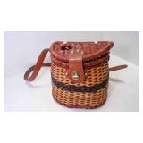 Vintage Wicker Fishing Creel Handbag Faux Leather