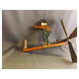 Hand Painted Wood Whirligig Depicting a Figure