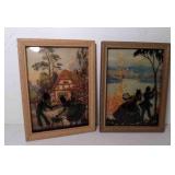 2 Vintage Convex Bubble Glass Reverse Painted