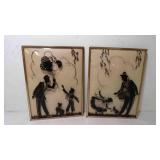 2 Vintage Convex Bubble Glass Reverse Painted