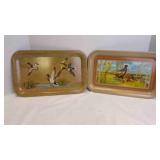 2 Vintage Metal Serving Lap Trays Featuring Birds