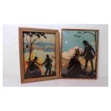 2 Vintage Convex Bubble Glass Reverse Painted