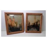 2 Vintage Convex Bubble Glass Reverse Painted