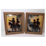 2 Vintage Convex Bubble Glass Reverse Painted