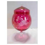 Delicate Flashed Cranberry Glass Footed Apothecary
