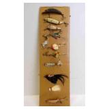Vintage Wood & Metal Fishing Lures on Display