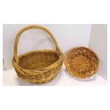 2 Rustic Hand Woven Wicker Baskets 1 Large