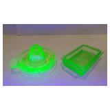Vintage Green Glow Uranium Vaseline Glass Juicer