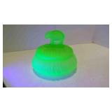 Vintage Frosted Green Satin Powder Jar Elephant