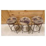 3 Rustic Cowboy Cabin Themed Bar Stools Metal