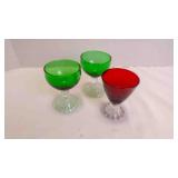 3 Glasses, 2 Green Anchor Hocking Cups
