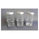 3 Vintage Hoosier Cabinet Spice Jars Ribbed Glass