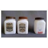 Vintage Dove Brand Spices Milk Glass Shakers w/