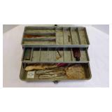 Vintage Union Steel "Tan Swirl" Tackle Box w/Reel