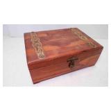 Vintage Wood Trinket Box Hinged Lid Brass Tone