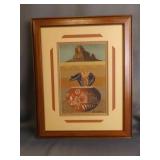 Framed and Matted Sandpainting Titled "Shiprock"